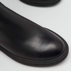 Pre Owned Salvatore Ferragamo Black Leather and Stretch Fabric Furseo Knee Length Boots Size 36.5