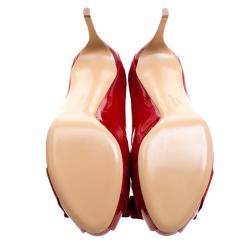 Pre Owned حذاء كعب عالي سلفاتوري فيراغامو بلام جلد أحمر لامع مقدمة مفتوحة نعل سميك مقاس 40.5