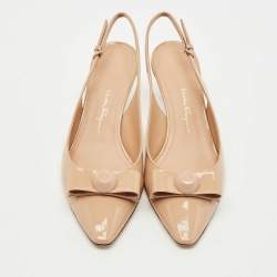 Pre Owned Salvatore Ferragamo Beige Patent Leather Karine Pumps Size 37