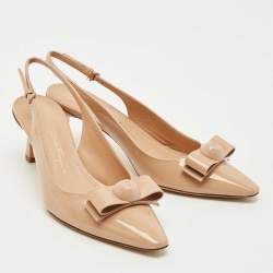 Pre Owned Salvatore Ferragamo Beige Patent Leather Karine Pumps Size 37