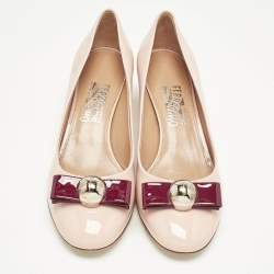 Pre Owned Salvatore Ferragamo Pink/Red Patent Leather Fiammetta Pumps Size 40.5