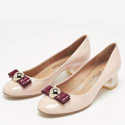 Pre Owned Salvatore Ferragamo Pink/Red Patent Leather Fiammetta Pumps Size 40.5