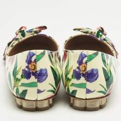 مملوكة مسبقًا حذاء باليرينا فلات سالفاتوري فيراغامو متعدد الألوان جلد لامع مزين بالورود مقاس 37