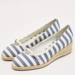 Pre Owned حذاء كعب عالي سالفاتوري فيراغامو قماش مخطط أزرق / أبيض إسبرادريل أودري مقاس 40