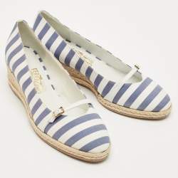 Pre Owned حذاء كعب عالي سالفاتوري فيراغامو قماش مخطط أزرق / أبيض إسبرادريل أودري مقاس 40