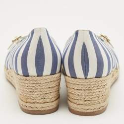 Pre Owned حذاء كعب عالي سالفاتوري فيراغامو قماش مخطط أزرق / أبيض إسبرادريل أودري مقاس 40