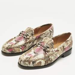 Pre Owned Salvatore Ferragamo Multicolor Flower Printed Leather Bit Slip On Loafers Size 40.5