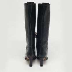 Pre Owned Salvatore Ferragamo Black Leather Torris Knee Length Boots Size 39.5