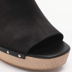 Pre Owned Salvatore Ferragamo Black Satin Wedge Slingback Sandals Size 40.5