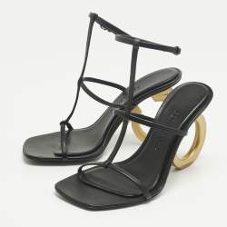 Pre Owned Salvatore Ferragamo Black Leather Elina X5 Sandals Size 39.5