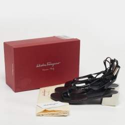 Pre Owned Salvatore Ferragamo Black Croc Embossed Leather Glorja Sandals Size 39