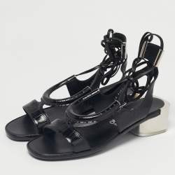 Pre Owned Salvatore Ferragamo Black Croc Embossed Leather Glorja Sandals Size 39