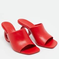 Pre Owned Salvatore Ferragamo Red Leather Astro Slide Sandals Size 38.5