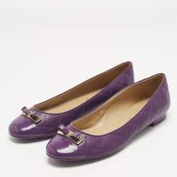 Pre Owned Salvatore Ferragamo Purple Quilted Patent and Leather Bow Ballet Flats Size 40.5