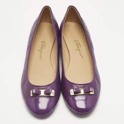 Pre Owned Salvatore Ferragamo Purple Quilted Patent and Leather Bow Ballet Flats Size 40.5
