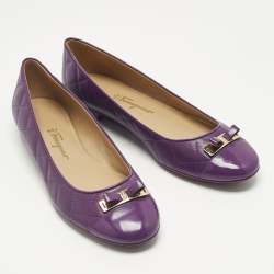 Pre Owned Salvatore Ferragamo Purple Quilted Patent and Leather Bow Ballet Flats Size 40.5