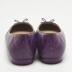 Pre Owned Salvatore Ferragamo Purple Quilted Patent and Leather Bow Ballet Flats Size 40.5