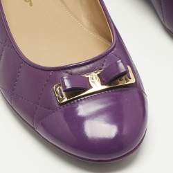 Pre Owned Salvatore Ferragamo Purple Quilted Patent and Leather Bow Ballet Flats Size 40.5