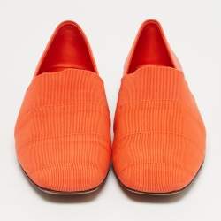 Pre Owned Salvatore Ferragamo Orange Leather Panelled Grosgrain Smoking Slippers Size 38.5
