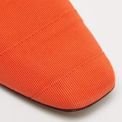 Pre Owned Salvatore Ferragamo Orange Leather Panelled Grosgrain Smoking Slippers Size 38.5