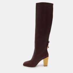 Pre Owned Salvatore Ferragamo Burgundy Leather Blavy Knee Length Boots Size 38.5