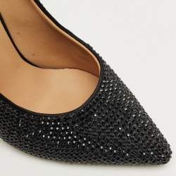 Pre Owned Salvatore Ferragamo Black Satin Crystal Embellished Pointed Toe Pumps Size 37.5