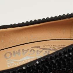 Pre Owned Salvatore Ferragamo Black Satin Crystal Embellished Pointed Toe Pumps Size 37.5