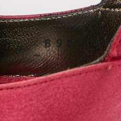 Pre Owned Salvatore Ferragamo Burgundy Satin Crystal Embellished Peep Toe Pumps Size 37