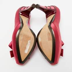 Pre Owned Salvatore Ferragamo Burgundy Satin Crystal Embellished Peep Toe Pumps Size 37