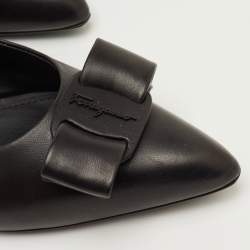 مملوكة مسبقًا حذاء باليرينا فلات سالفاتوري فيراغامو فيفا جلد أسود مقاس 37.5