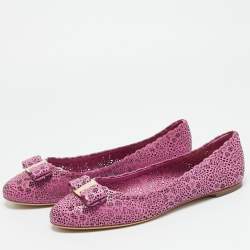 Pre Owned Salvatore Ferragamo Vara Size 40.5 Purple Leather Ballet Flats