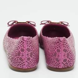 Pre Owned Salvatore Ferragamo Vara Size 40.5 Purple Leather Ballet Flats