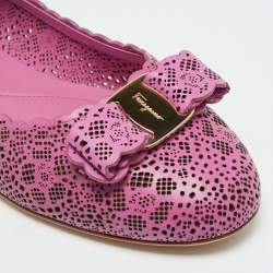 Pre Owned Salvatore Ferragamo Vara Size 40.5 Purple Leather Ballet Flats