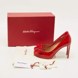 Pre Owned حذاء كعب عالي سالفاتوري فيراغامو أوسيمو جلد بيج لامع نعل سميك مقاس 37.5