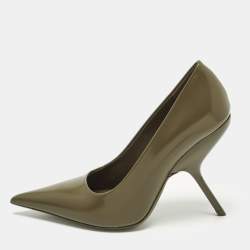 Pre Owned Salvatore Ferragamo Size 35.5 Green Leather Pointed Toe Pumps
