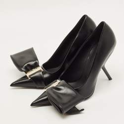 مملوكة مسبقًا Salvatore Ferragamo Erica 55 Size 37 Black Leather Oversized Bow Pumps