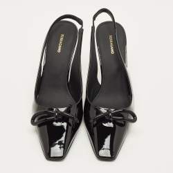 مملوكة مسبقًا حذاء كعب عالي سالفاتوري فيراغامو أرلين جلد لامع أسود مقاس 38.5