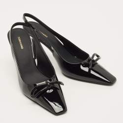 مملوكة مسبقًا حذاء كعب عالي سالفاتوري فيراغامو أرلين جلد لامع أسود مقاس 38.5