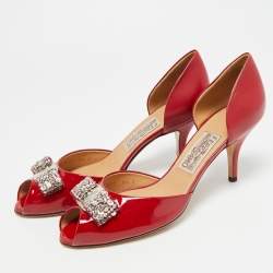 مملوكة مسبقًا Salvatore Ferragamo Belinda Size 40 Red Patent and Leather D'orsay Pumps