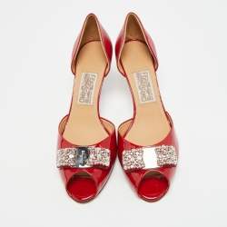 مملوكة مسبقًا Salvatore Ferragamo Belinda Size 40 Red Patent and Leather D'orsay Pumps