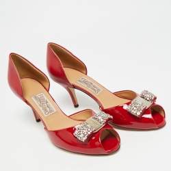مملوكة مسبقًا Salvatore Ferragamo Belinda Size 40 Red Patent and Leather D'orsay Pumps