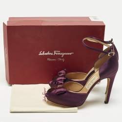 Pre Owned Salvatore Ferragamo Rosie Size 40.5 Purple Satin Platform Sandals