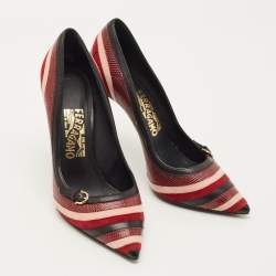 Pre Owned Salvatore Ferragamo Farida Size 38.5 Multicolor Lizard Embossed Leather and Suede Pumps