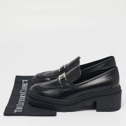 Pre Owned Salvatore Ferragamo Gancini Size 40 Black Leather Loafers