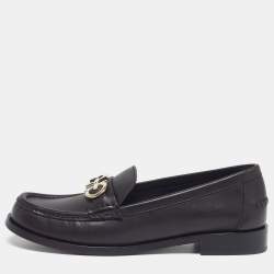 Pre Owned Salvatore Ferragamo Gancini Size 39 Black Leather Slip On Loafers