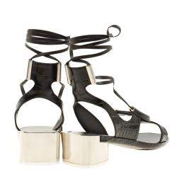 Salvatore Ferragamo Black Croc Effect Leather Glorja Cutout Sandals Size 39