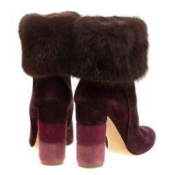 Pre Owned Salvatore Ferragamo Burgundy Suede Loris Fur Trim Ankle Boots Size 38.5