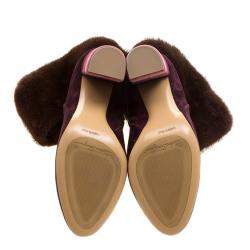 Pre Owned Salvatore Ferragamo Burgundy Suede Loris Fur Trim Ankle Boots Size 38.5