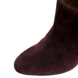 Pre Owned Salvatore Ferragamo Burgundy Suede Loris Fur Trim Ankle Boots Size 38.5