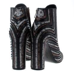 Pre Owned Salvatore Ferragamo Multicolor Leather Feeling Zig Zag Block Heel Ankle Boots Size 39.5